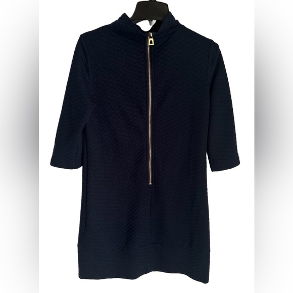 Quiet Luxury Tunic Dress Sail To Sable Quilted Nautical Coastal Blue Sz 8 Medium - Picture 2 of 4